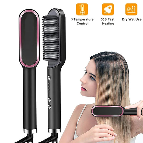 2 in 1 Electric Hair Straightener Curler Heating Comb