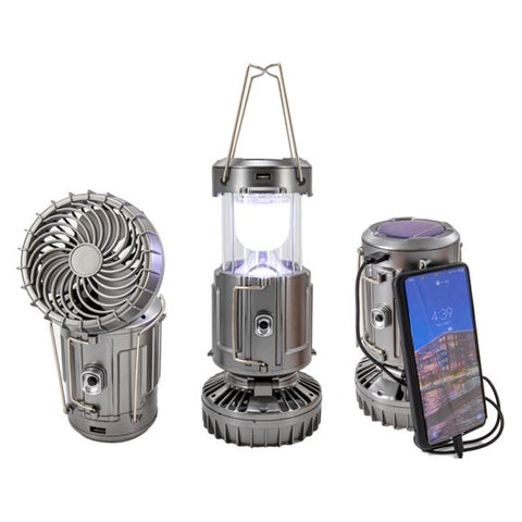 Solar Rechargeable Mini Fan with LED Light & USB Charging 5000mAh